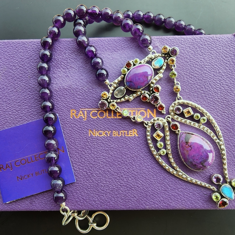 NICKY BUTLER RAJ Limited #35/75 Multi Gemstone NB Necklace 925 Sterling Silver - Picture 10 of 14